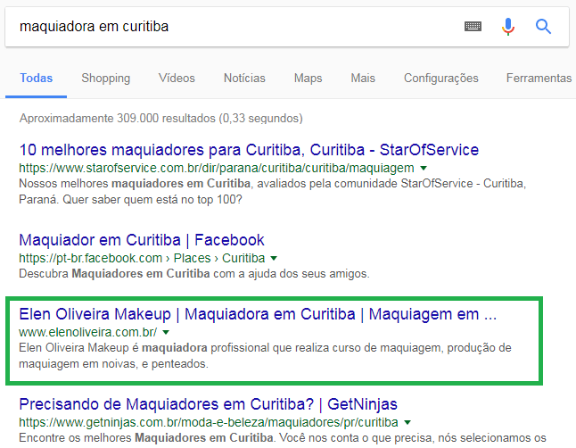 Portfólio de Site com foco em SEO - Cliente Elen Oliveira Maquiadora Profissional