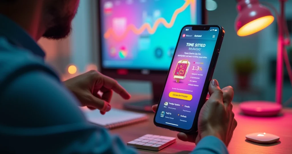 Empresário analisando link da bio com vários botões de chamada para ação em tela de celular