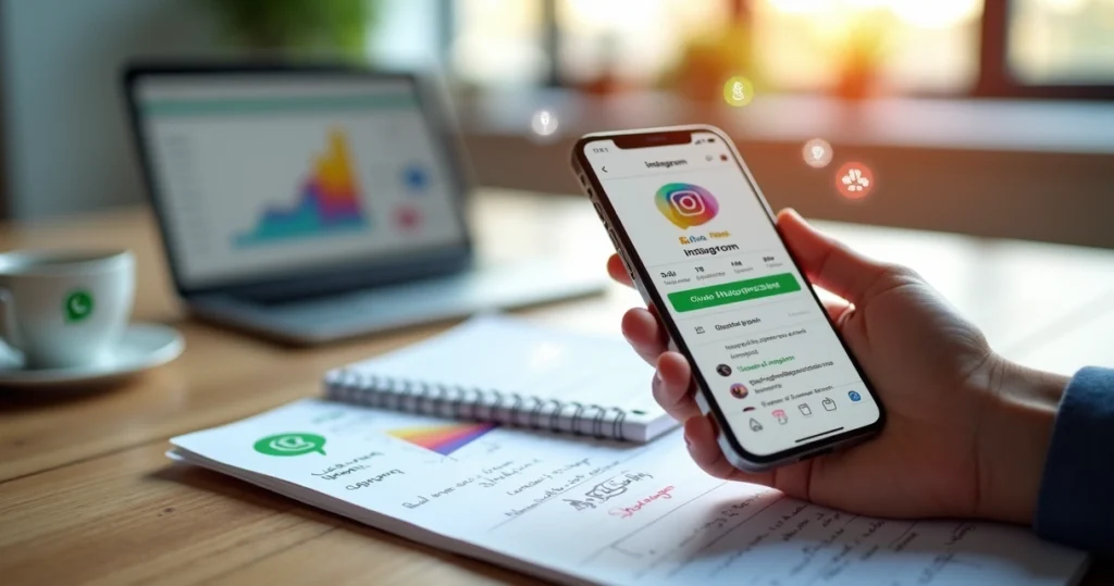 Tela de celular mostrando perfil do Instagram com botão de WhatsApp em destaque