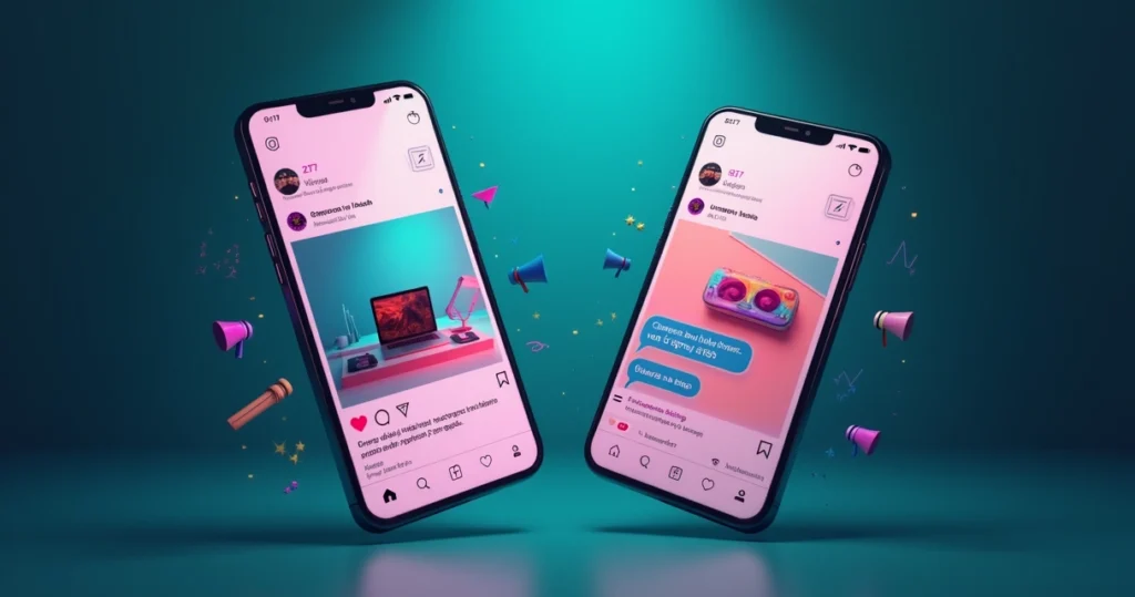 Comparação visual entre preço exibido no post e conversa por inbox em telas de celular
