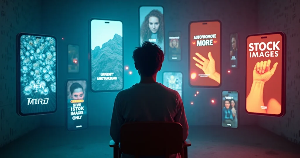 Criador de conteúdo confuso entre telas de trends de marketing divergentes