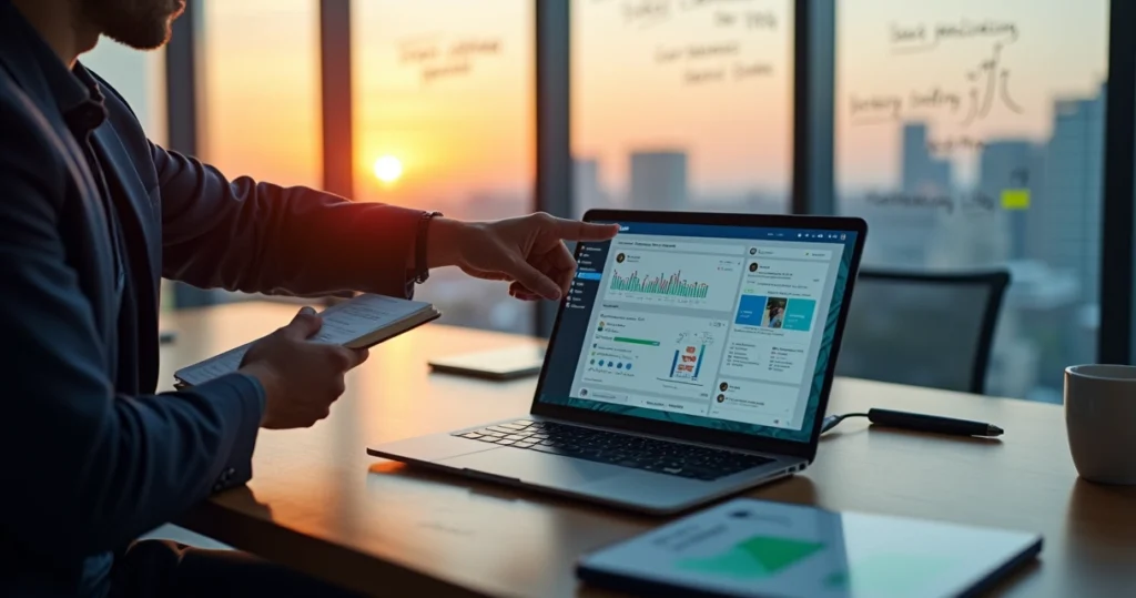 Profissional analisando painel do LinkedIn com foco em vendas B2B