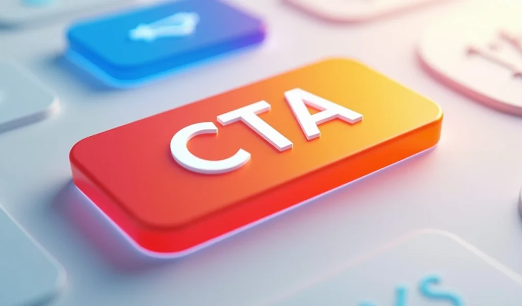 Botão CTA colorido em destaque com design vibrante e visual atraente em fundo de tela branco minimalista