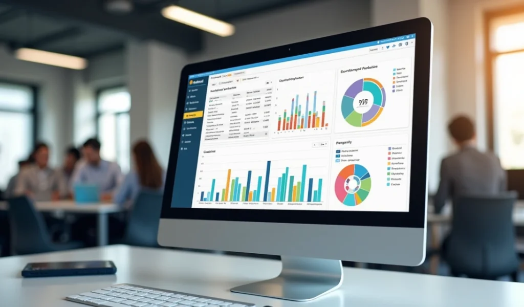 Computador mostrando painel de campanhas de remarketing digital para vendas B2B com gráficos e segmentação detalhada