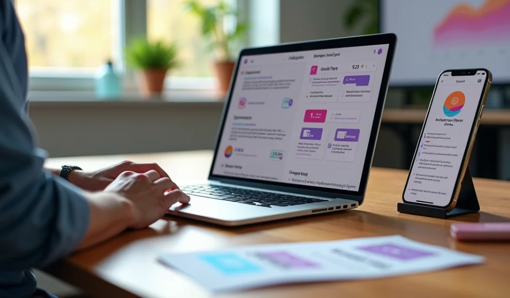 Profissional criando post para redes sociais focado em salvamentos na tela do notebook