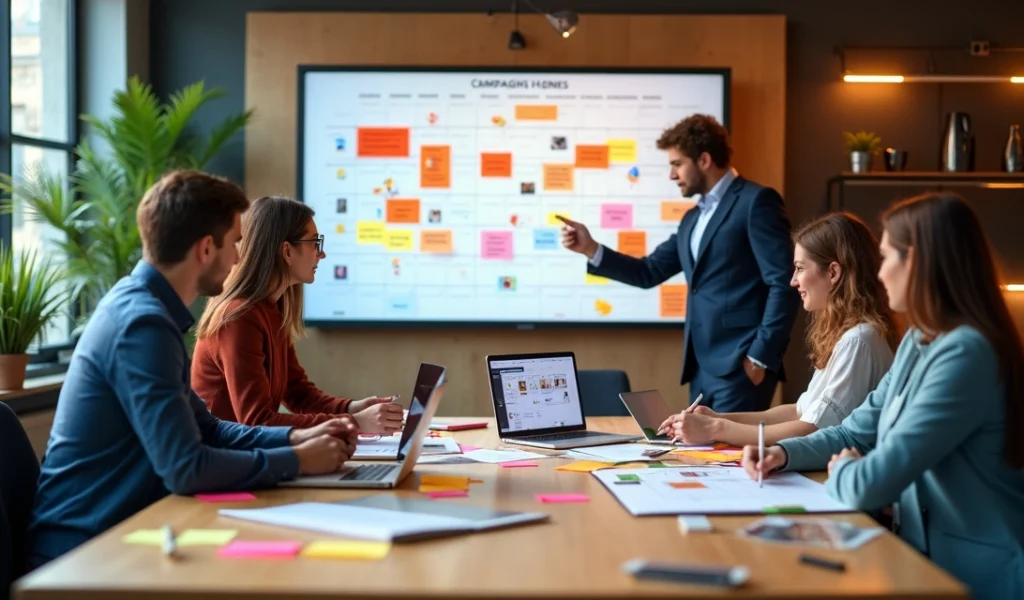 Equipe de marketing planejando datas comemorativas com foco em experiência e exclusividade