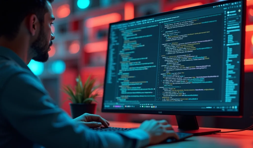 Tela de computador mostrando site que não aparece nos resultados do Google com gráficos e ícones de SEO ao redor