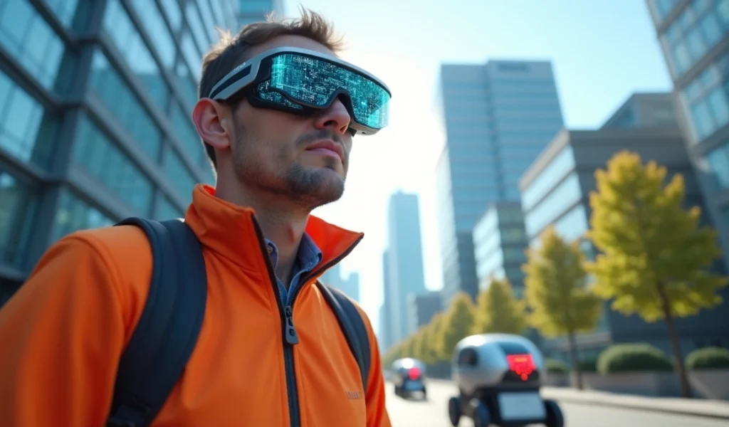 entregador-oculos-inteligentes-ia-143.webp Entregador usando óculos inteligentes futuristas com interface digital em centro urbano moderno
