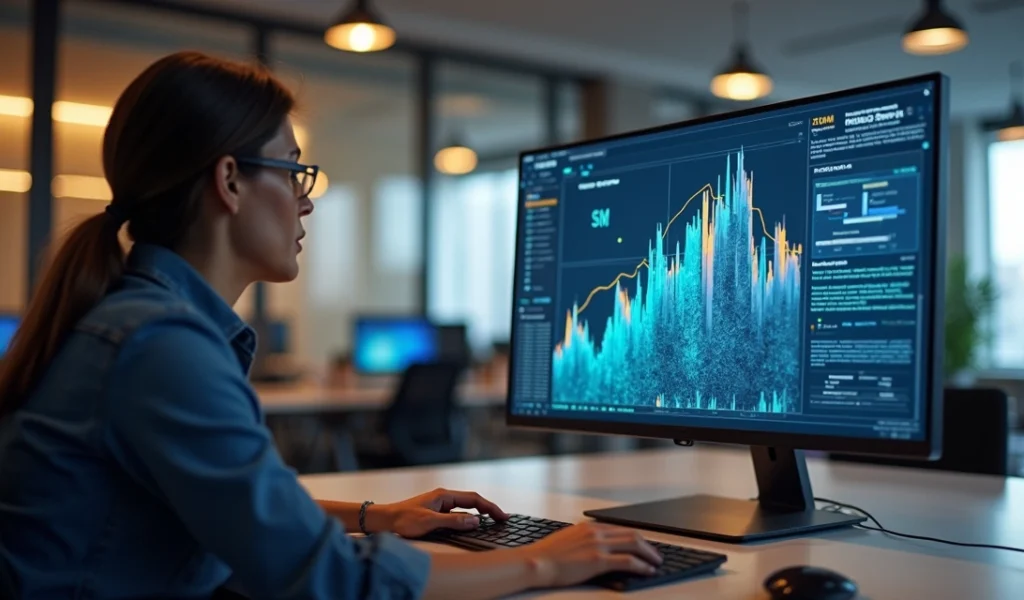 equipe-vendas-marketing-integracao-302.webp Equipe de vendas e marketing reunida em escritório moderno com telas mostrando gráficos e dados de CRM