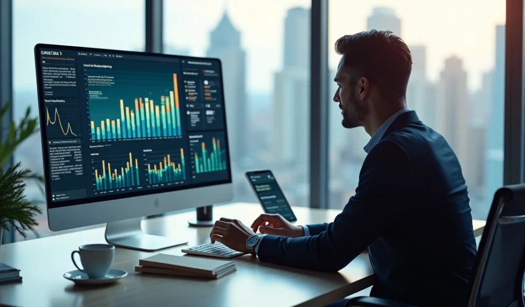 estrategia-inbound-marketing-curitiba-185.webp Profissional de marketing digital analisando gráficos de leads e estratégias em tela computador