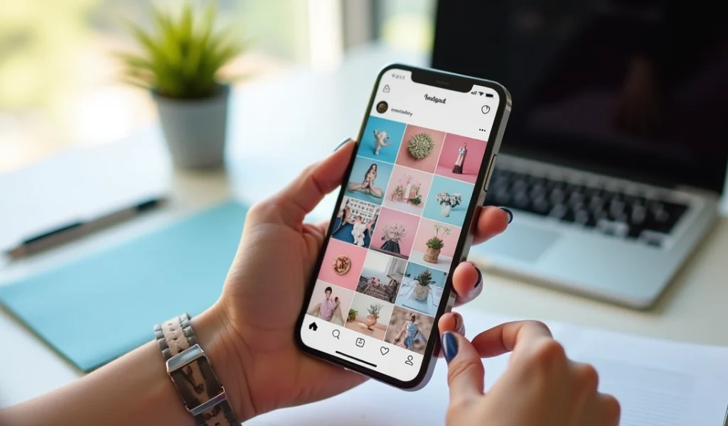 feed organizado e colorido no Instagram com fotos de alta qualidade e paleta de cores harmoniosa