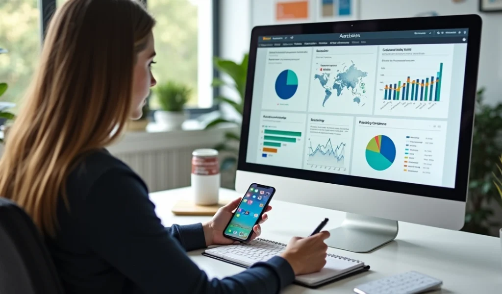 Pessoa analisando gráficos de redes sociais em tela de computador com anotações