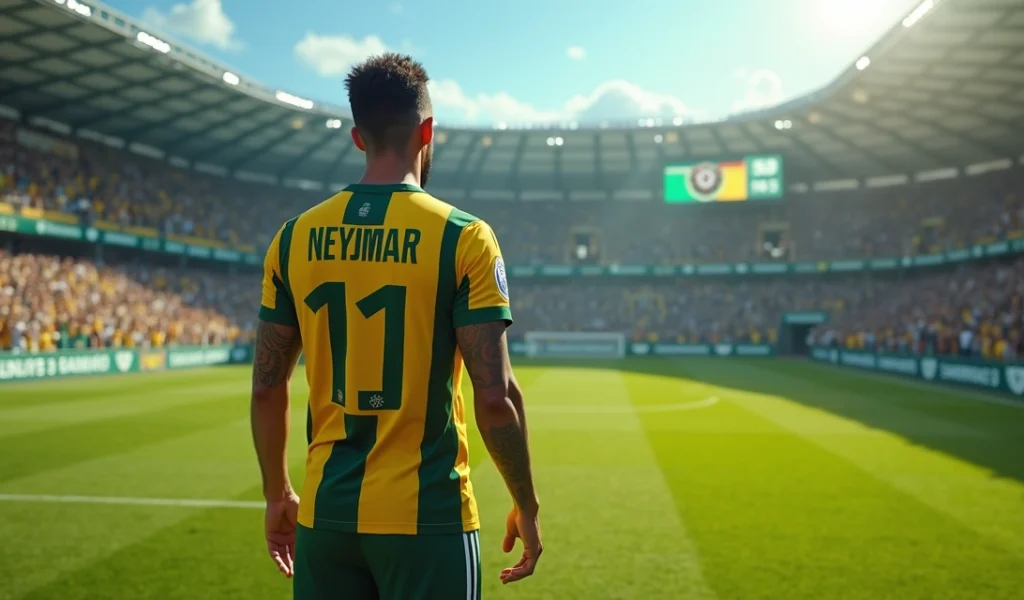 Jogador Neymar com camisa do Santos em estádio lotado com torcida mista entre entusiasmo e frustração