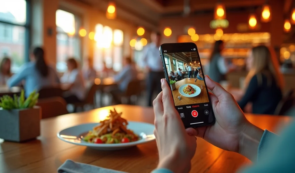 Cliente grava vídeo de prato no restaurante para reels do Instagram