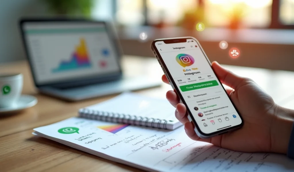 Tela de celular mostrando perfil do Instagram com botão de WhatsApp em destaque